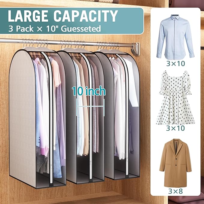 10" Gusseted Garment Bags for Hanging Clothes 40" Suit Bags for Open Closet