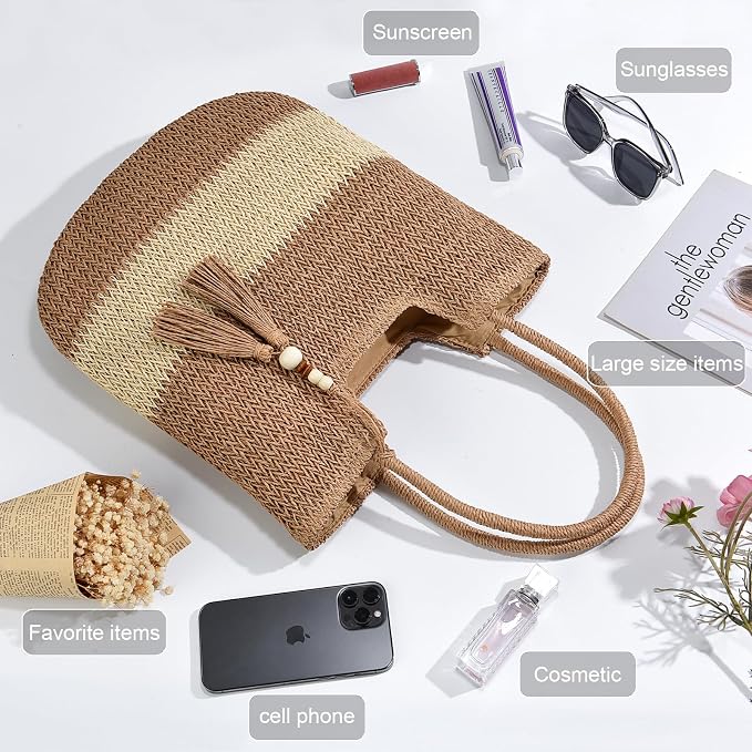 Straw Beach Bags for Women Woven Beach Tote Bag Casual Boho Large Shoulder