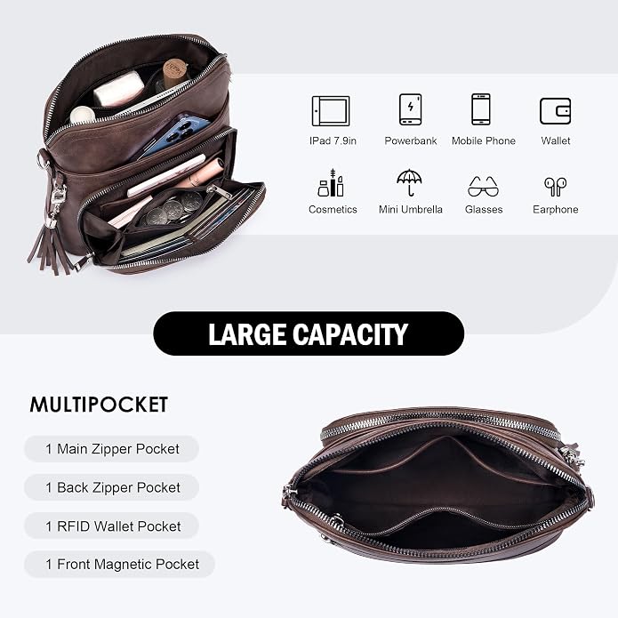 Crossbody Purse for Women, Lightweight Medium Crossbody Bag Soft Leather