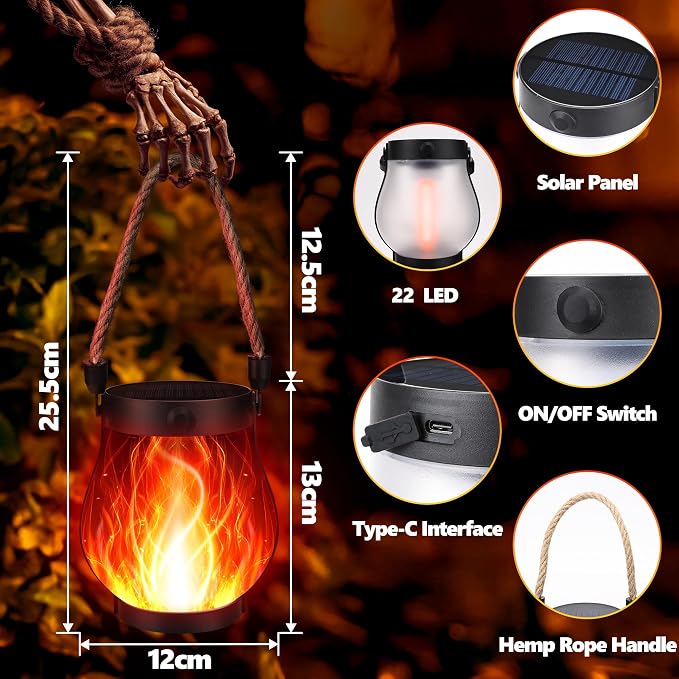 Halloween Solar Flame Lantern Hanging Outdoor Waterproof Purple