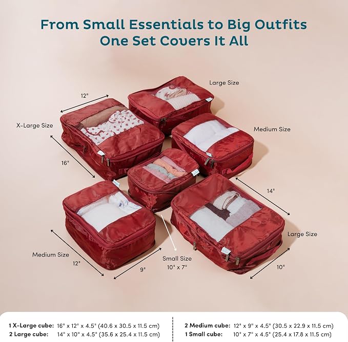 6-Pack Compression Packing Cubes Travel Essentials