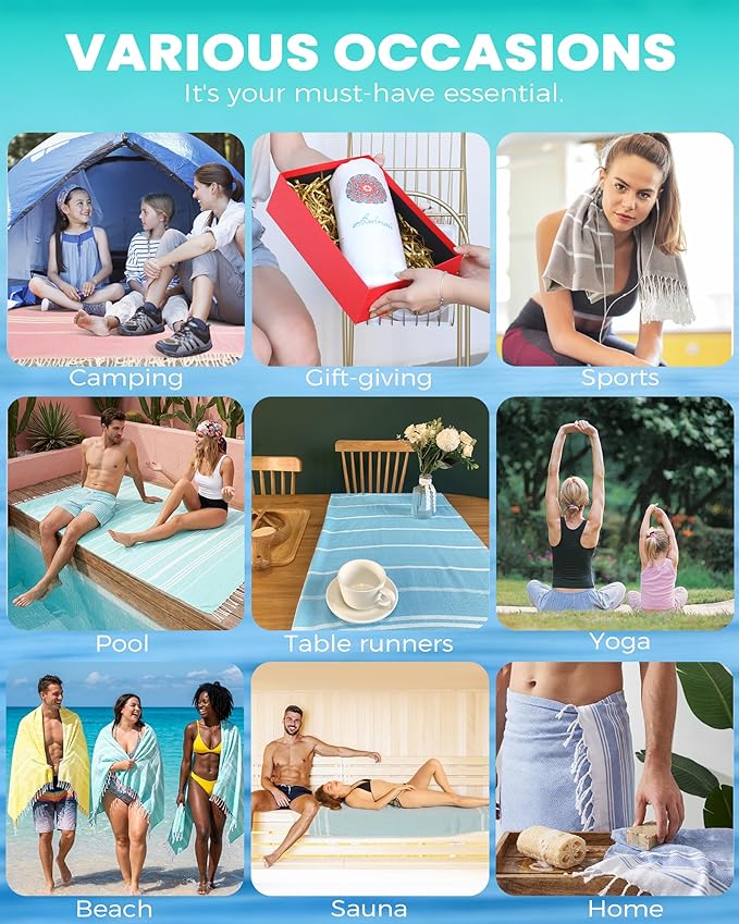 4 Pack Turkish Beach Towels Quick Dry Sand Free Oversized Bath Pool Swim Towel Extra Large XL Blanket Adult Travel Cruise Accessories Must Haves Clearance Stuff Necessities Vacation Essentials