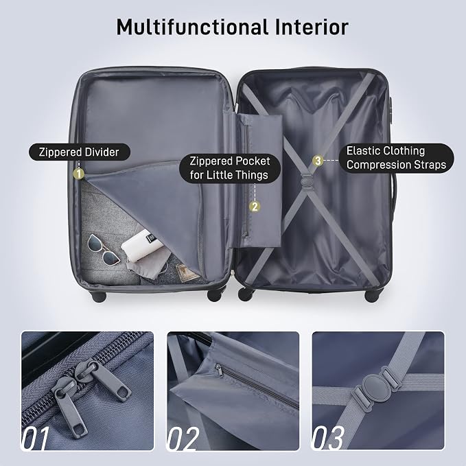 Merax Luggage Sets of 3 Piece Carry on Suitcase Airline Approved, Hard Case