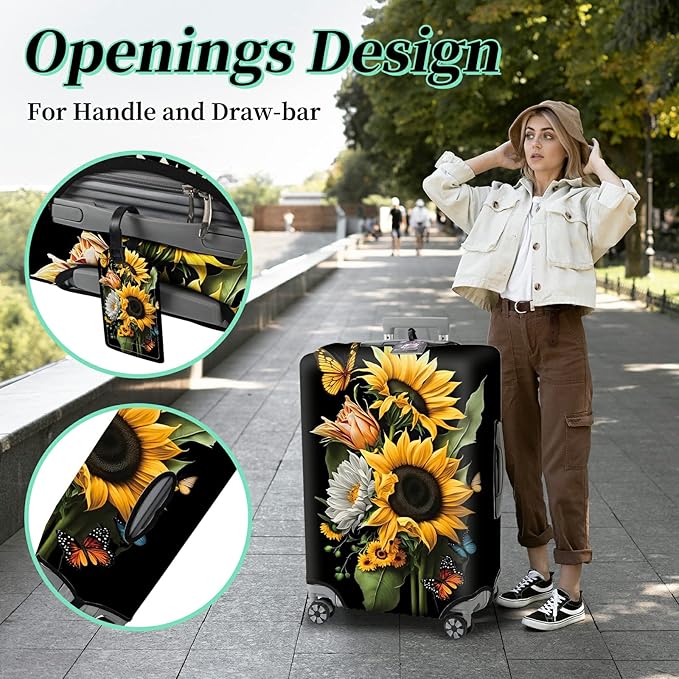 Suitcase Protector Plus 1 Luggage Tag, Sunflower Orchids Travel Suitcase Cover