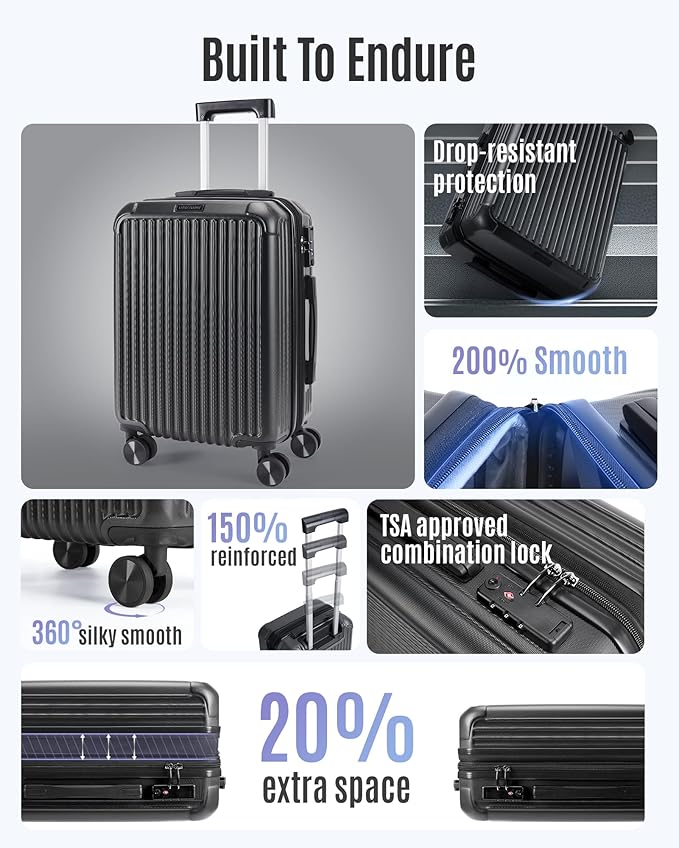 LIGHT FLIGHT Carry On Luggage 22x14x9 Airline Approved, Durable Hard Shell