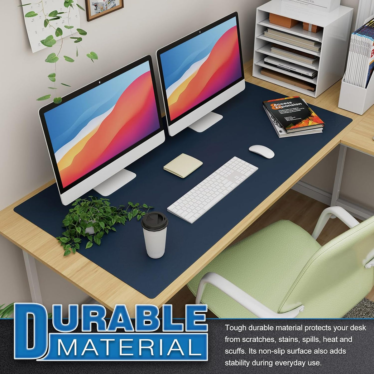 K KNODEL Large Office Leather Desk Mat, Mouse and Keyboard Pad, Computer and Laptop Mat, Desktop Protector and Cover, Writing Pad and Blotter (47.2"x23.6", Dark Blue)