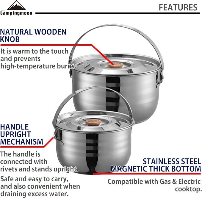 CAMPINGMOON Camping Cookware Set Stainless Steel Outdoor Nesting Cooking Mess