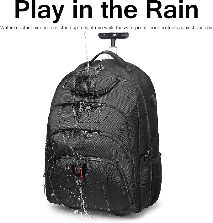 Boavan Wheeled Backpack, 18.4 inch Water Resistant Rolling Backpack, Carry on