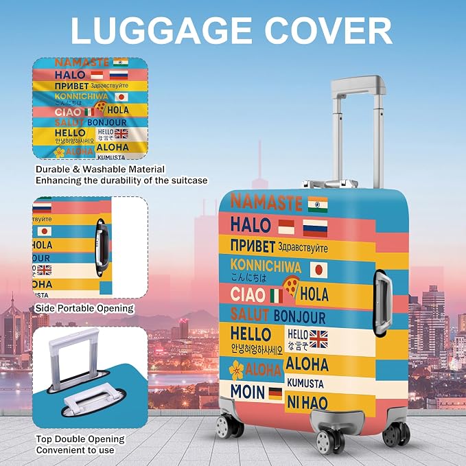 ANNA QUEEN Funny Multilingual Greetings Luggage Cover, Suitcase Protector