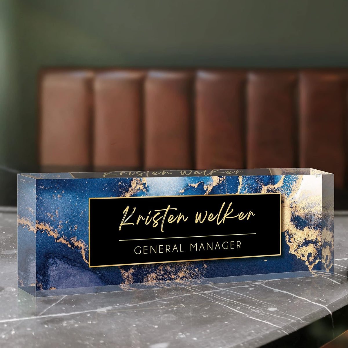Desk Name Plate Personalized, Custom Name Plate for Desk, Office Desk Decor for Women and Men, Employee Appreciation Gifts Office Gifts for Boss, Manager, Teacher, Nurse (Blue Marble)