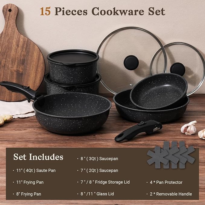 15Pcs Pots and Pans Set Non Stick, Cookware Sets
