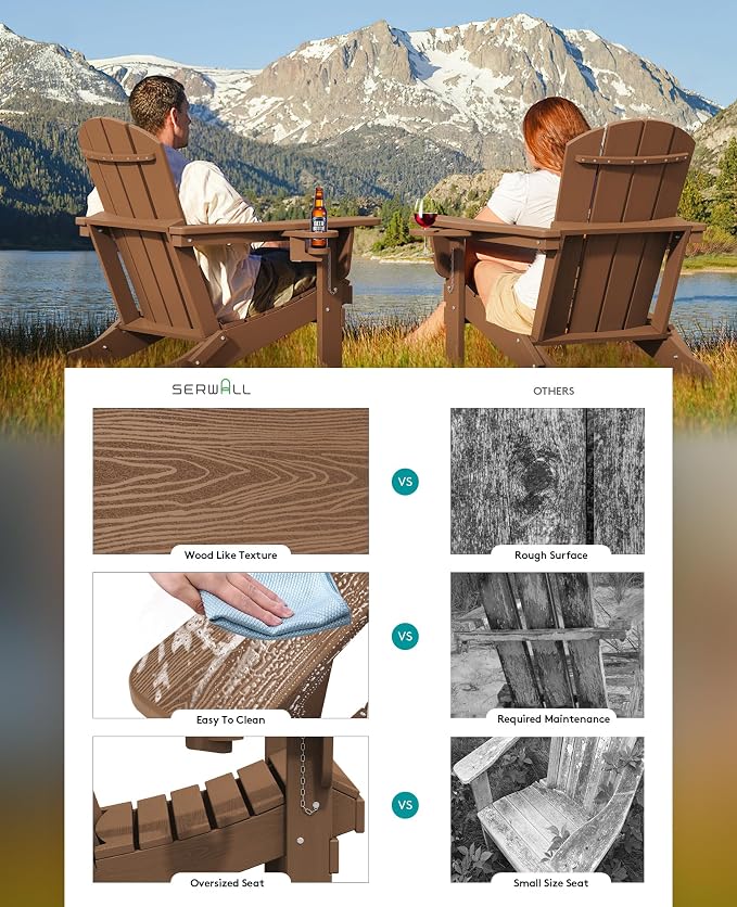 SERWALL Adirondack Chair with Cup Holders