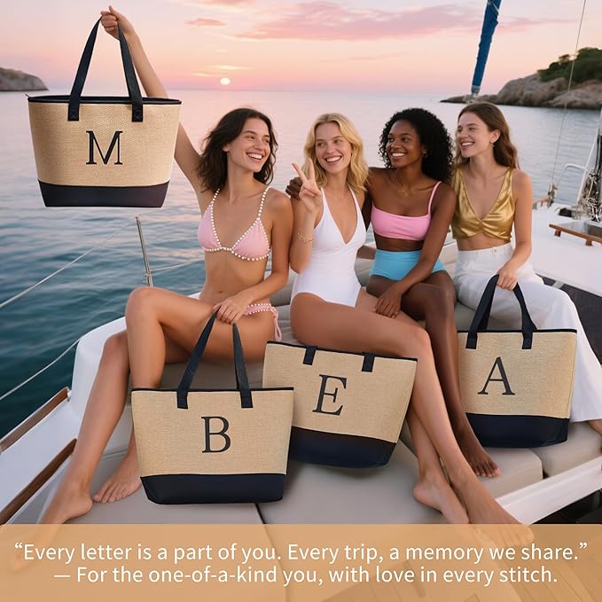 KALIDI Woven Tote Bag for Women, Lightweigh Monogram Beach Bag