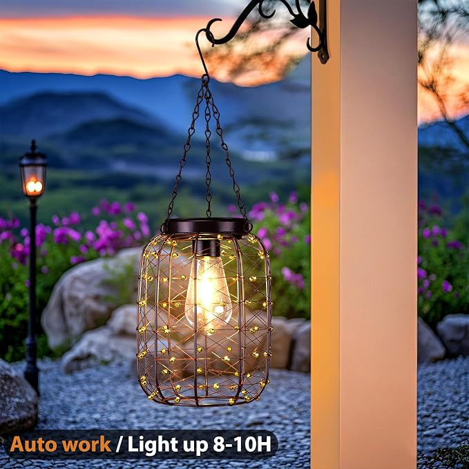 Hanging Solar Lanterns Outdoor Waterproof, Vintage Copper Hanging Lantern Lights
