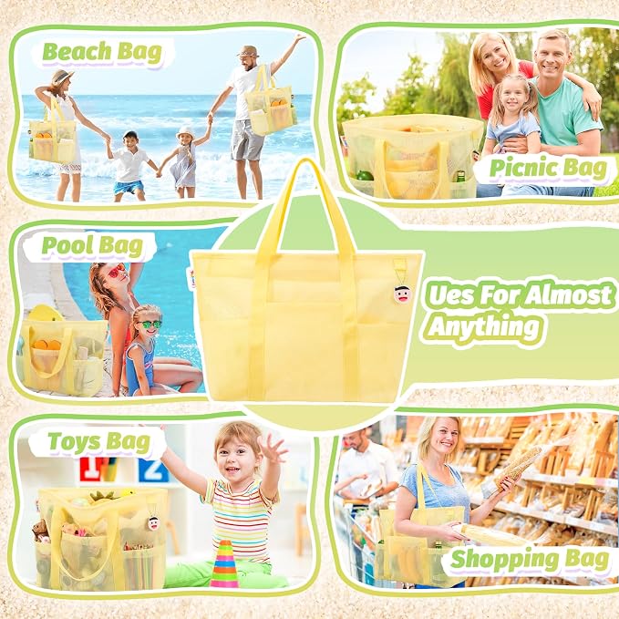Tagitary Mesh Beach Bag with Zipper Large Beach Tote Waterproof Sandproof with