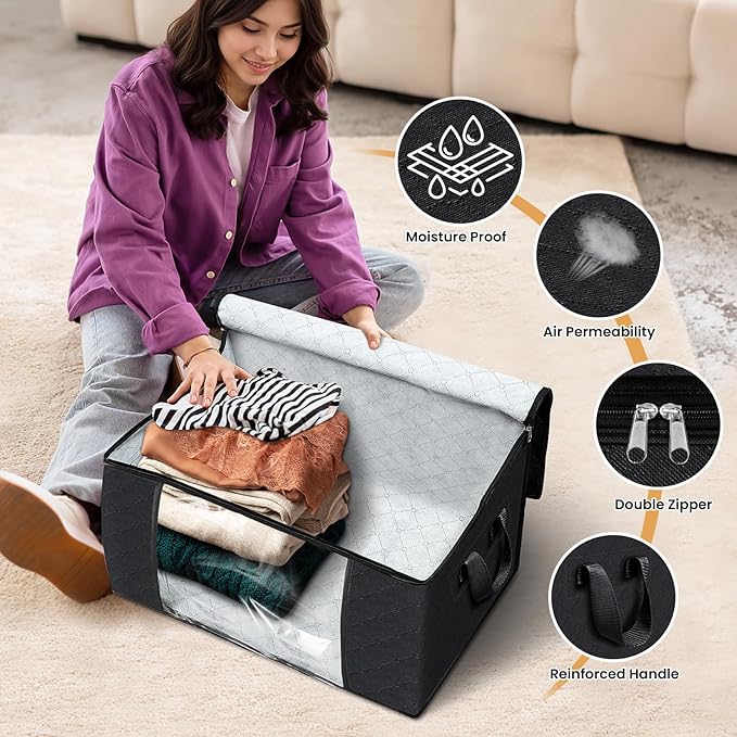 Fab totes 6 Pack Clothes Storage, Foldable Thick Fabric Blanket Storage Bags