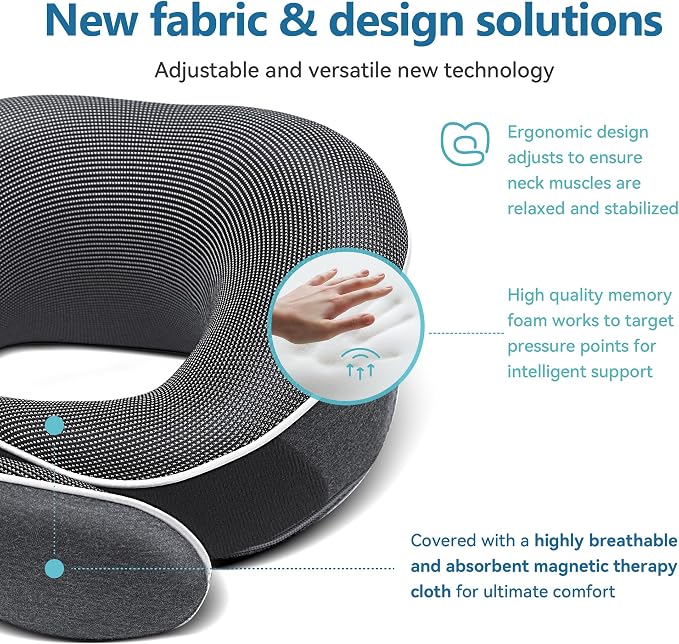 Travel Neck Pillow 100% Memory Foam – Airplane & Car Travel Essentials Kit