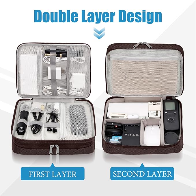 SELLYFELLY Electronics Travel Organizer, Double Layer Cable Organizer Bag