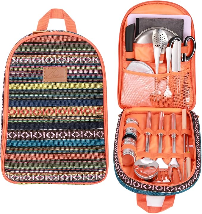 Portable Camping Kitchen Utensil Set-27 Piece Cookware Kit, Stainless Steel