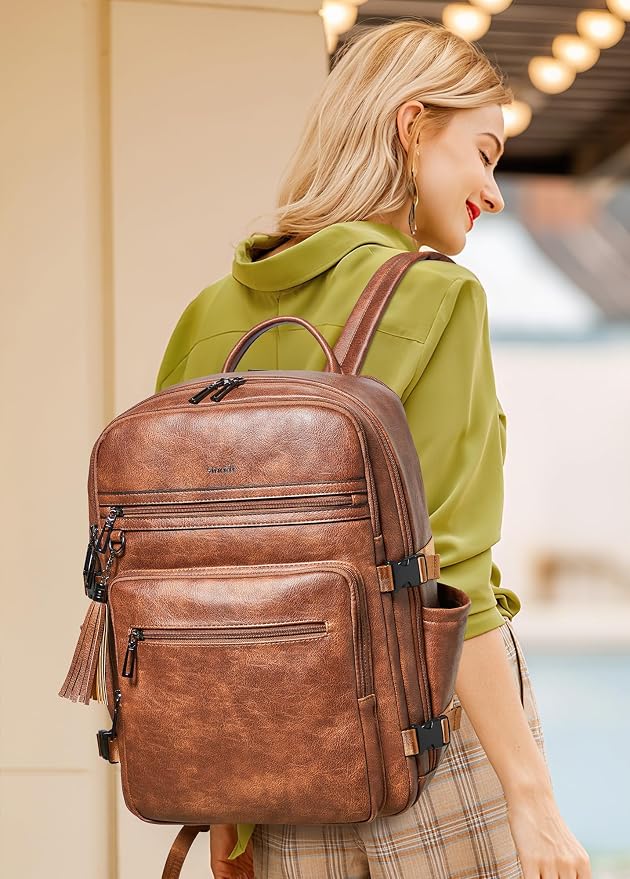 Shrrie Laptop Backpack for Women, Vegan Leather Backpack Work Computer