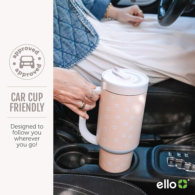 Ello Oasis 30 oz Tumbler with Handle & Retracting Straw | Reusable Insulated Stainless Steel Cup 100% Leakproof, Gifts for Teens Women Men | Keeps cold for 24 Hours, Cup Holder Friendly, Sunrise Glow