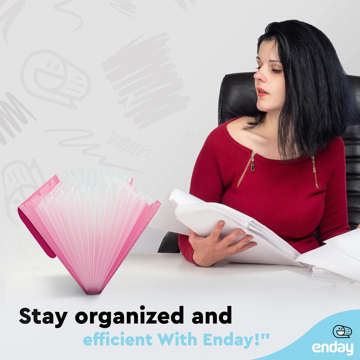 Accordion File Organizer, 13 Pocket Expanding File & Cover Folder with Labels, Plastic Portable Desktop Supplies Letter A4 Paper in Purple, Pink, Red, Multicolor, (3 Pack) – by Enday