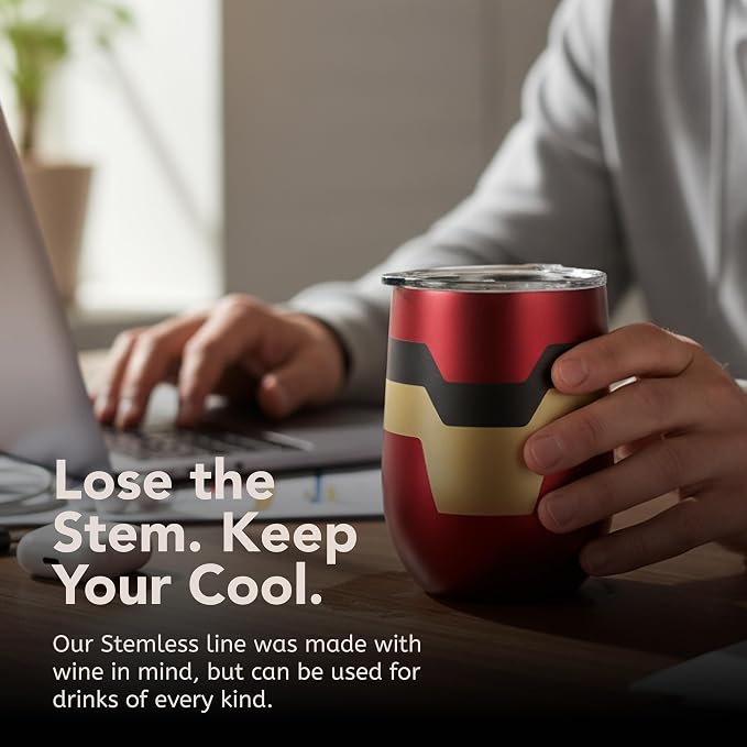 Corkcicle Stemless Insulated Wine Glass Tumbler - Beverages Cold 6 Hours & Hot 3 Hours - Stainless Steel - Easy-Grip - Summer Drinkware Gift - Keeps Drinks Ice - 12 oz - Captain Marvel