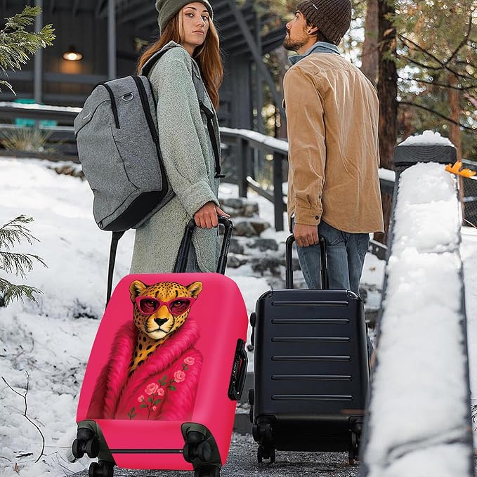 ANNA QUEEN Fashionable Leopard Luggage Cover, Leopard in Pink Coat and