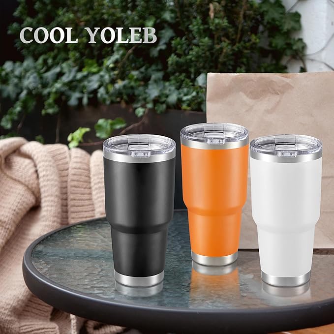 30 oz Tumbler with Lid Stainless Steel Tumblers Vacuum Insulated Cup Reusable Powder Coated Travel Mug Double Wall Leak Proof Portable Cups Keep Cold Drinks for 12 Hours, Orange, 1 Pack