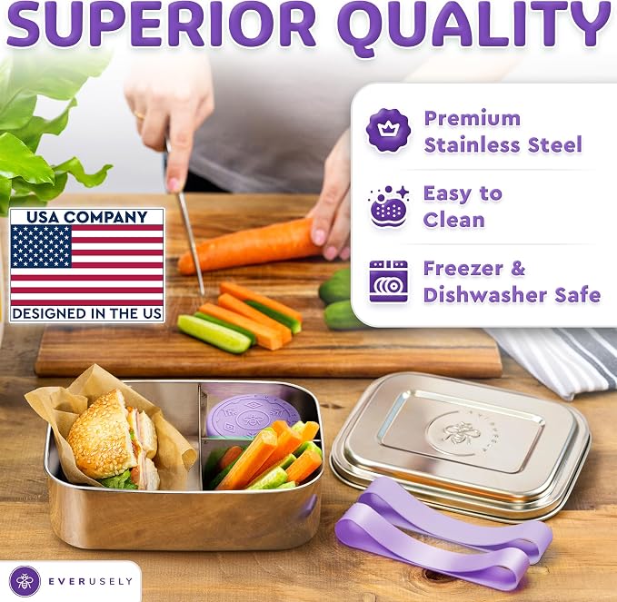 Everusely - Bento Box - Lavender, 47oz / 1.4 L - Stainless Steel Lunch Box - 3
