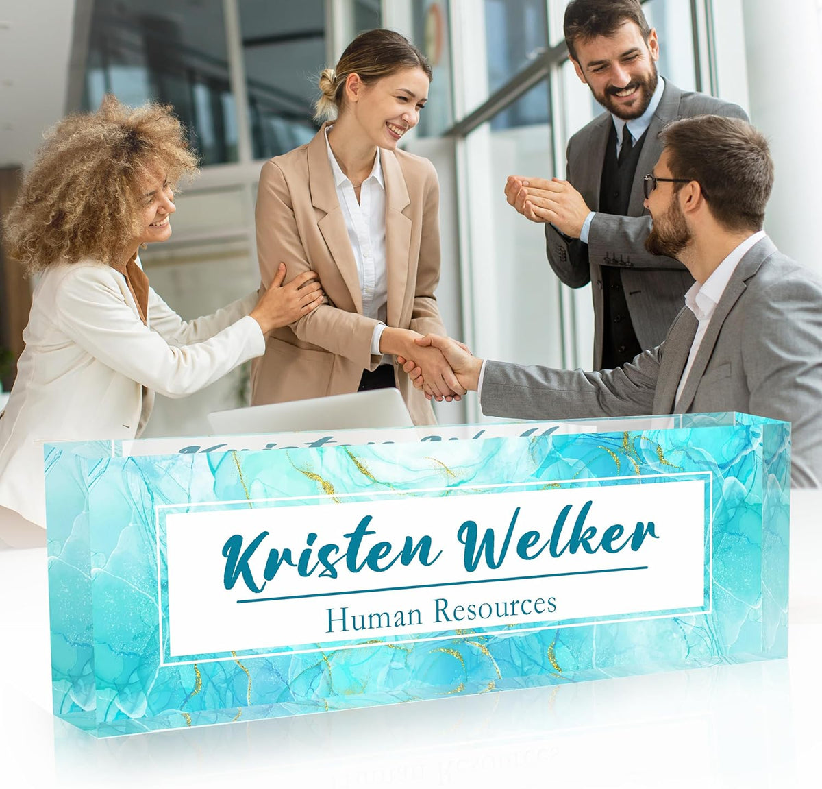 Office Desk Name Plate Personalized, Custom Name Plates for Desks, Name Plate Personalized for Office, Employee Appreciation Gifts (Marble of The Waves)