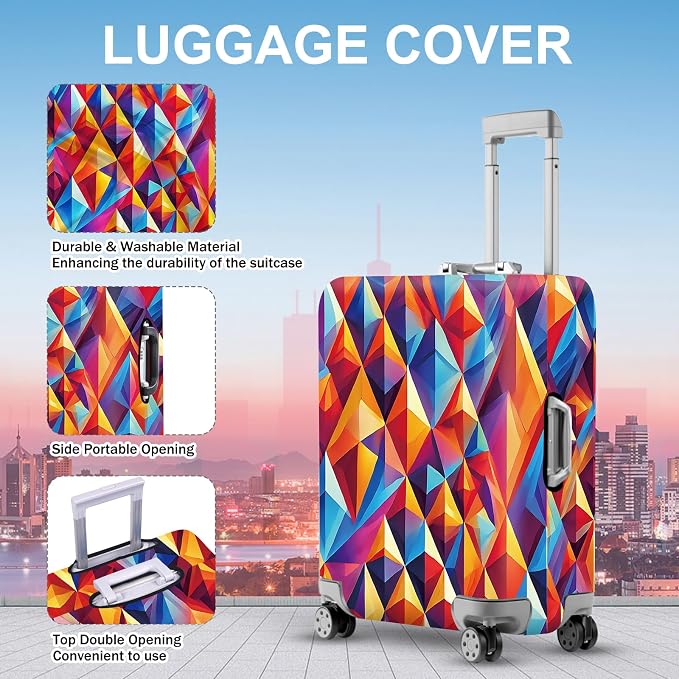 ANNA QUEEN Colorful Geometric Luggage Cover, Abstract Prism Pattern Suitcase