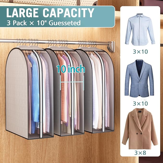 10" Gusseted Garment Bags for Hanging Clothes 32" Suit Bags for Open Closet