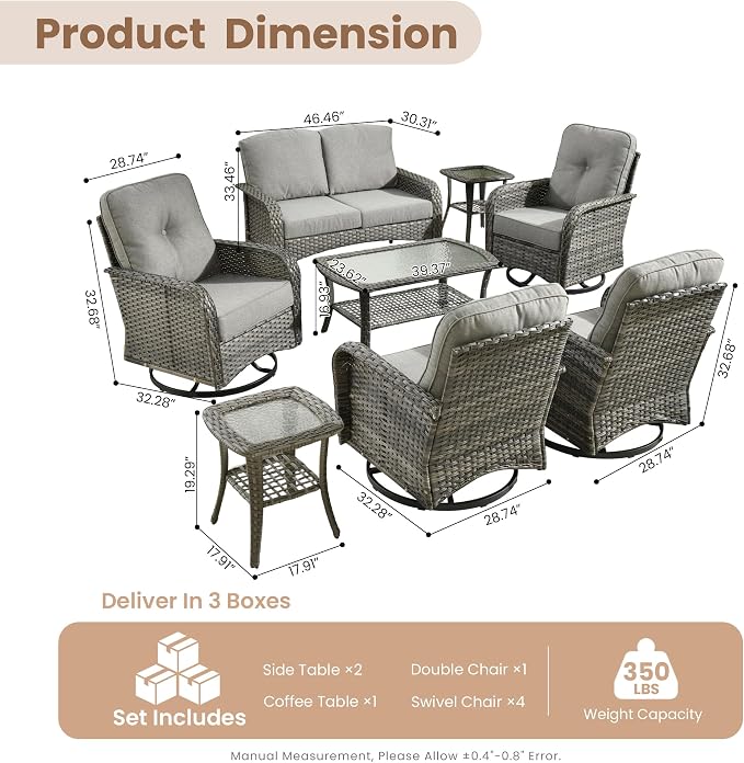 HOOOWOOO Patio Furniture Set, 8 Pieces Outdoor Conversation Set, All Weather