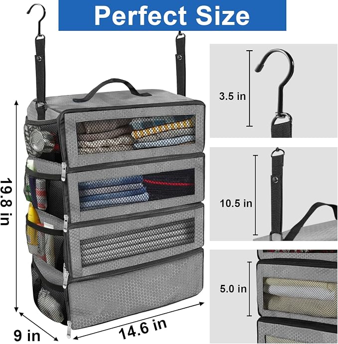 Suitcase Organizer, Travel Luggage Organizer Portable Hanging Travel Shelves