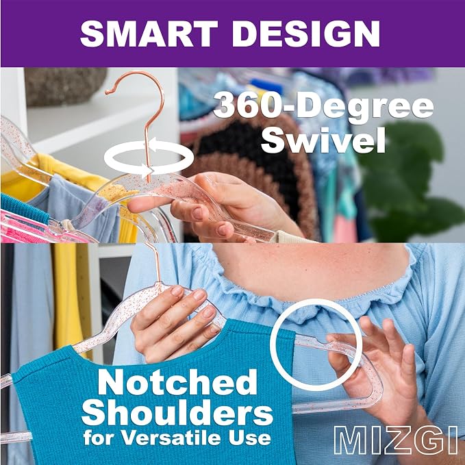MIZGI Premium Clear Invisible Acrylic Hangers, Crystal Plastic Hangers