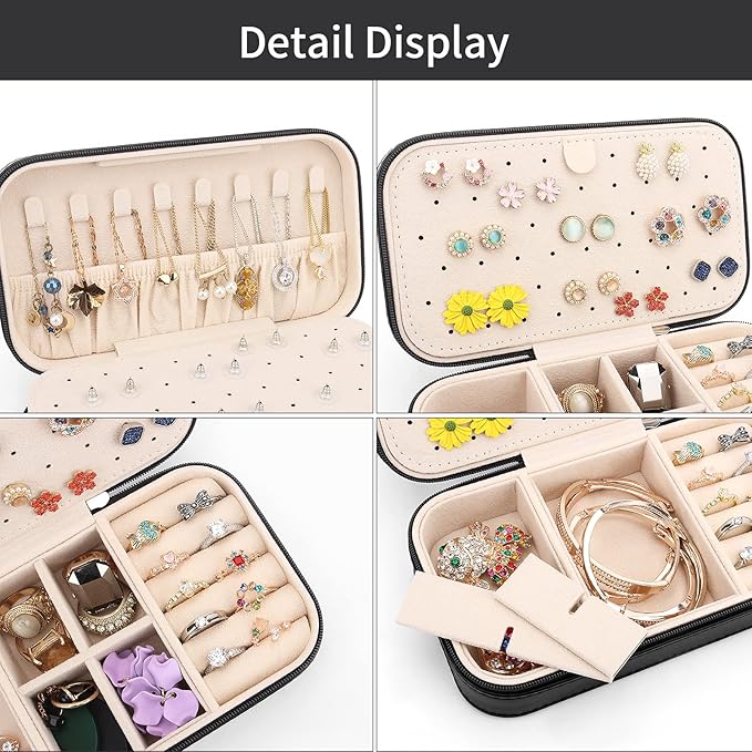 DesignSter Travel Jewelry Box, PU Leather Portable Jewelry Case, Small Jewelry