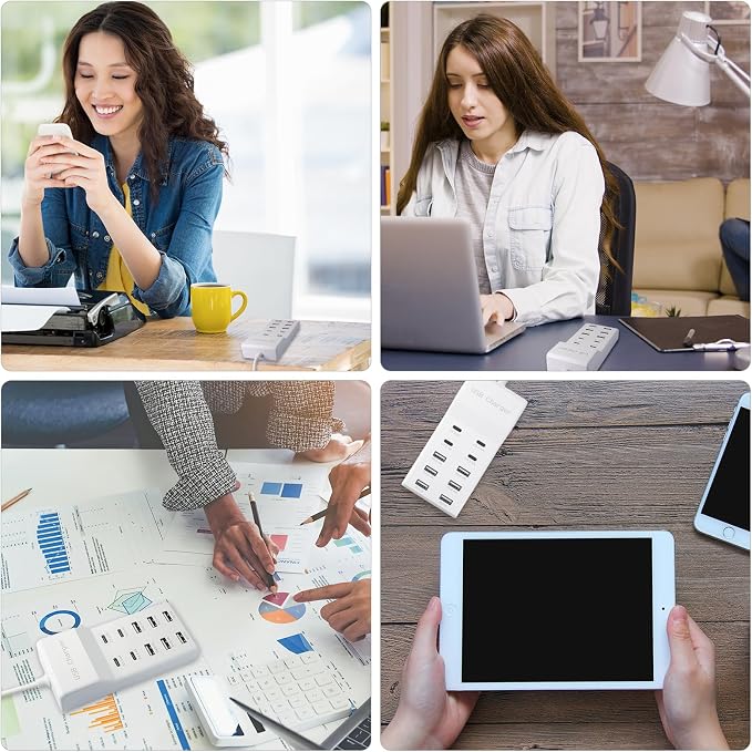 USB Charging Station, 10 Ports Family-Sized USB C Charger Block, USB Power Strip