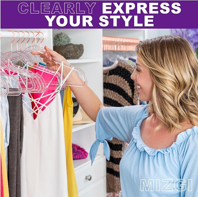 MIZGI Premium Clear Invisible Acrylic Hangers, Crystal Plastic Hangers
