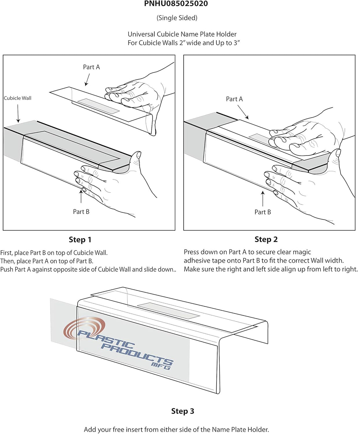 Adjustable Cubicle Name Plate Holders Single-Sided by Plastic Products Mfg - Expands from 2” up to 3” wide using our clear removable magic tape (15 Pack) - Cubicle Name Plates By Plastic Products Mfg.
