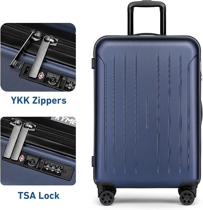 KYME Suitcase Hardshell With Double Spinner Wheels, PC+ABS TSA Lock Travel