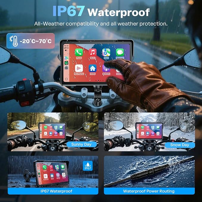 WonVon 7 Inch Wireless Motorcycle Carplay GPS Navigation System