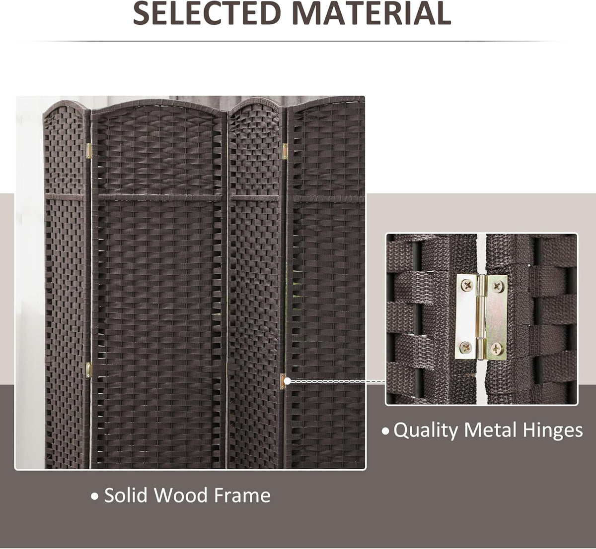 HOMCOM Room Divider, 6 Panel Folding Privacy Screen, 5.6' Tall Freestanding Wall Partition for Home Office, Bedroom, Brown