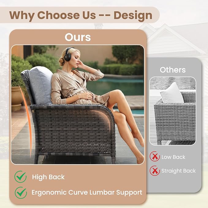 HOOOWOOO Patio Furniture Set, 6 Pieces Outdoor Conversation Set, All Weather