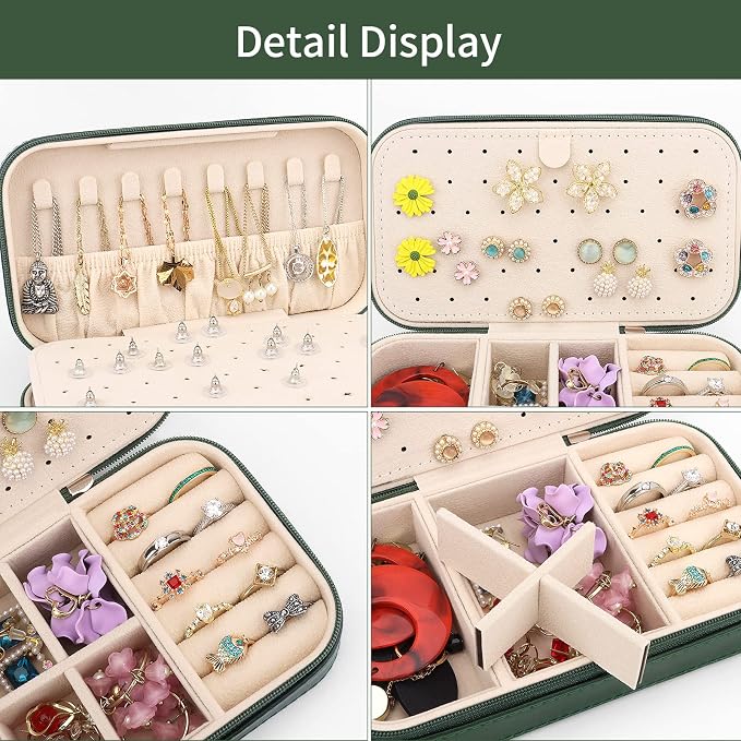 DesignSter Travel Jewelry Box, PU Leather Portable Jewelry Case, Small Jewelry