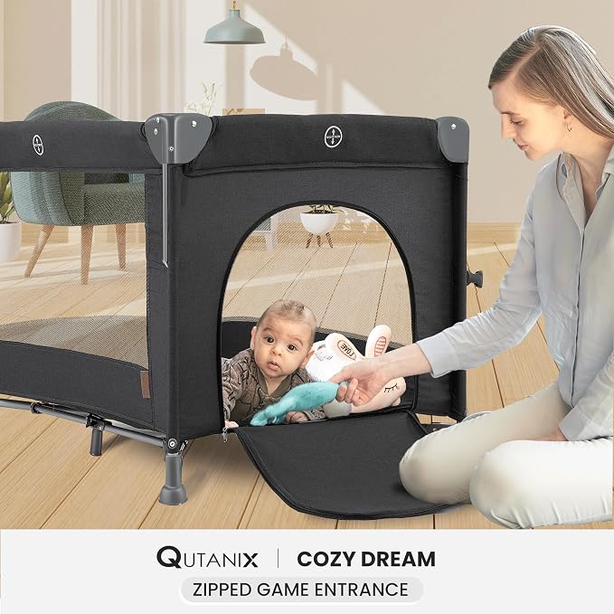 2-in-1 Pack and Play with Mattress, Baby Bassinet Bedside Sleeper, Bedside