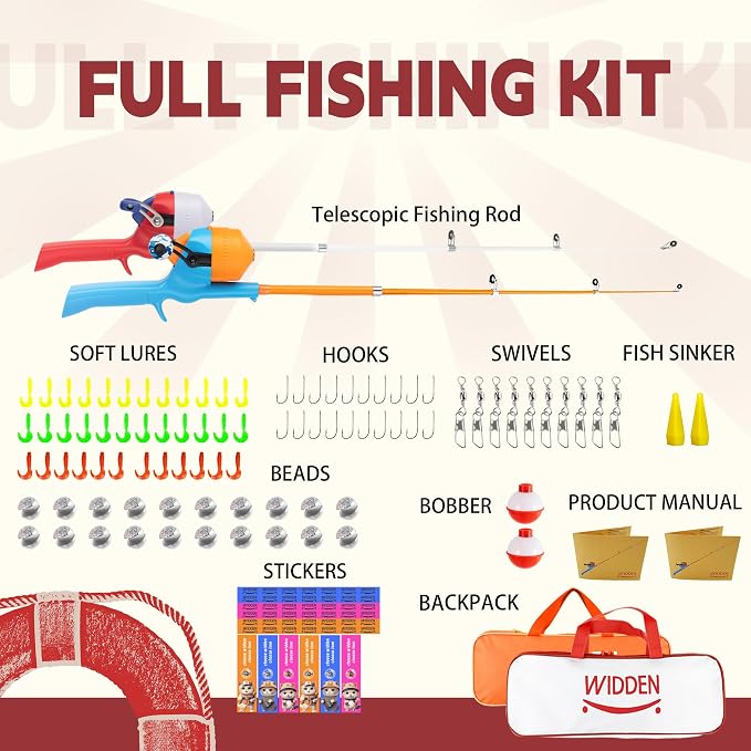Kids Fishing Pole, Telescopic Fishing Rod, Toddler Collapsible Fishing Rod and