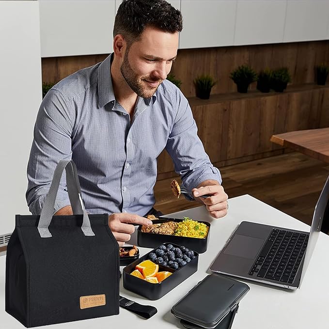 Lunch Bag for Women/Men,Waterproof Reusable Portable Lunch Tote,Lunch Box Bag.Thermal Cooler Bag Ideal for Work/Party/l/Travel/Picnic (Light Black)