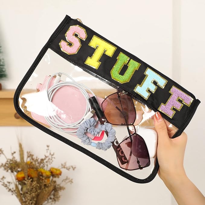 DYSHAYEN Chenille Letter Clear Zipper Pouch