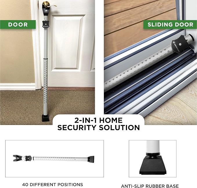 Guard Dog Security Adjustable Sliding Door Security Bar, Door Jammer 2-in-1